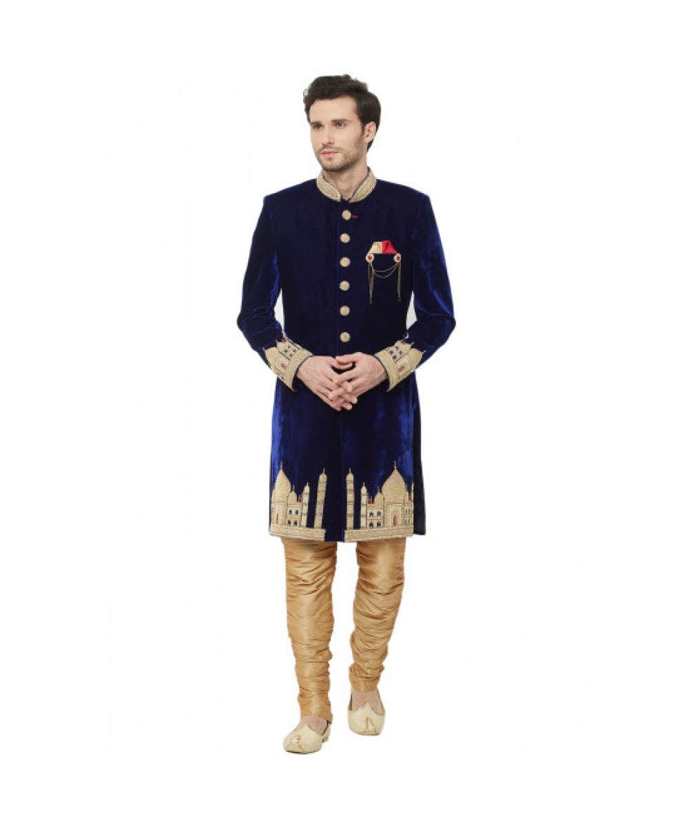 Glamorous Velvet Taj Embroidered Sherwani 