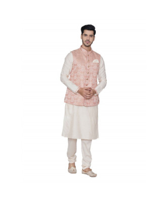 Long Royal Gold & Red Self Brocade Sherwani 