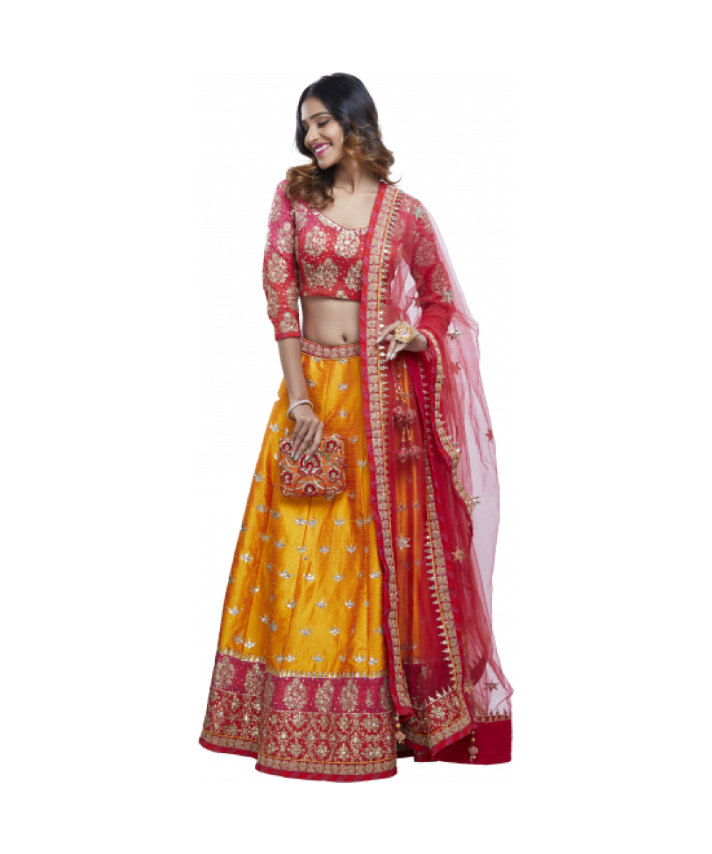 Red Yellow Silk Lehenga Choli