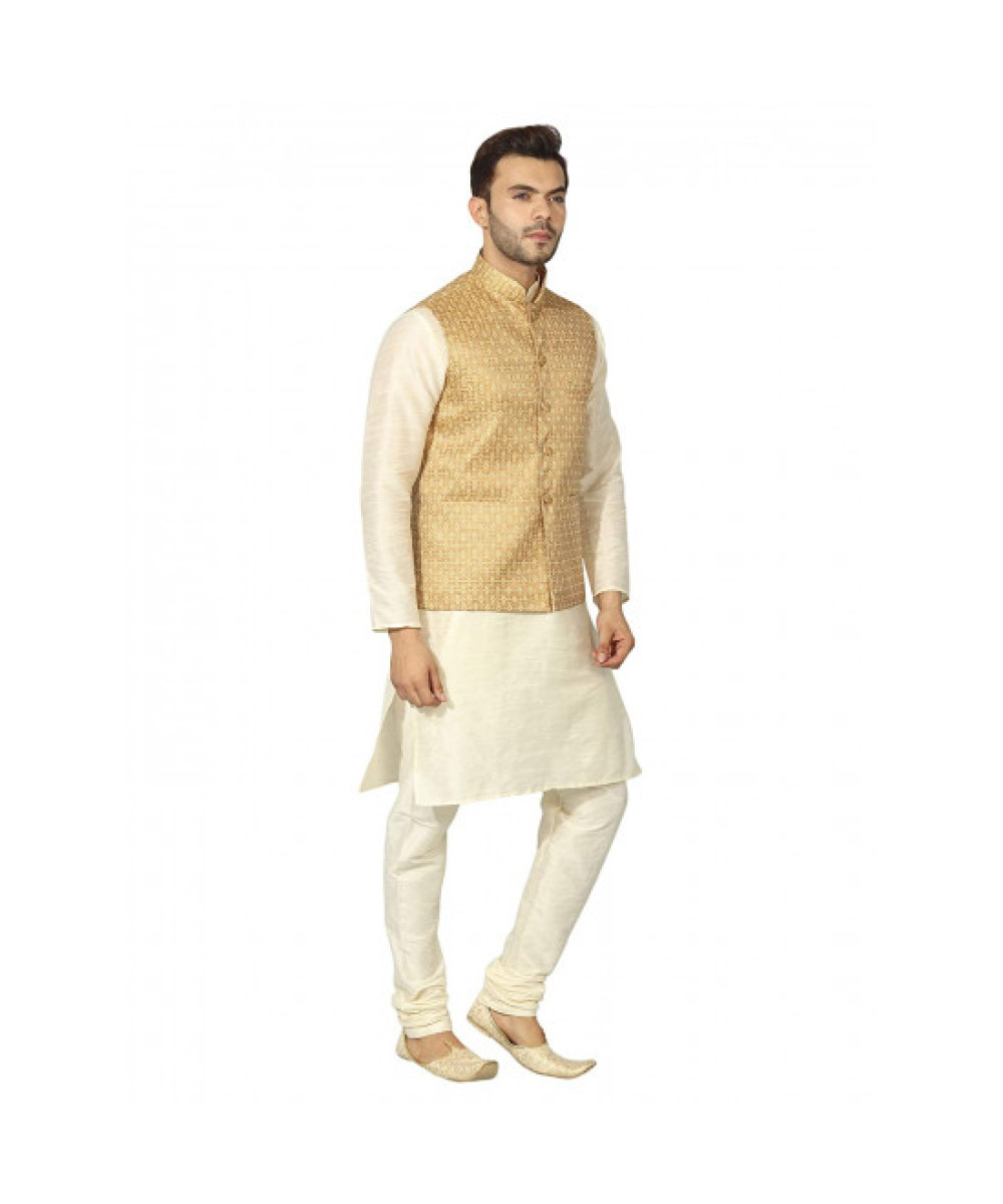 Royal Gold and Of-White Kurta And Jacket