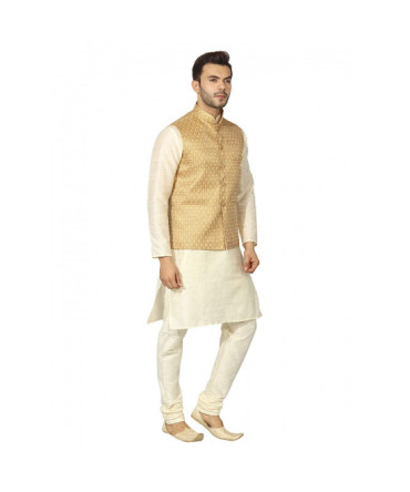 Royal Gold and Of-White Kurta And Jacket